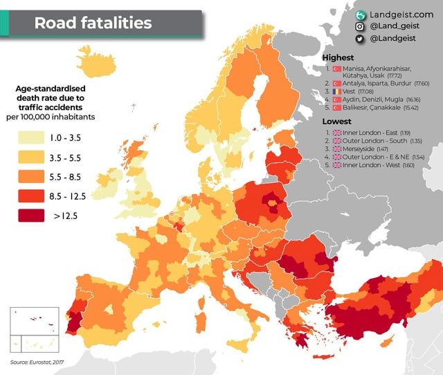ROAD FATALITIES IN EUROPE : r/MapPorn